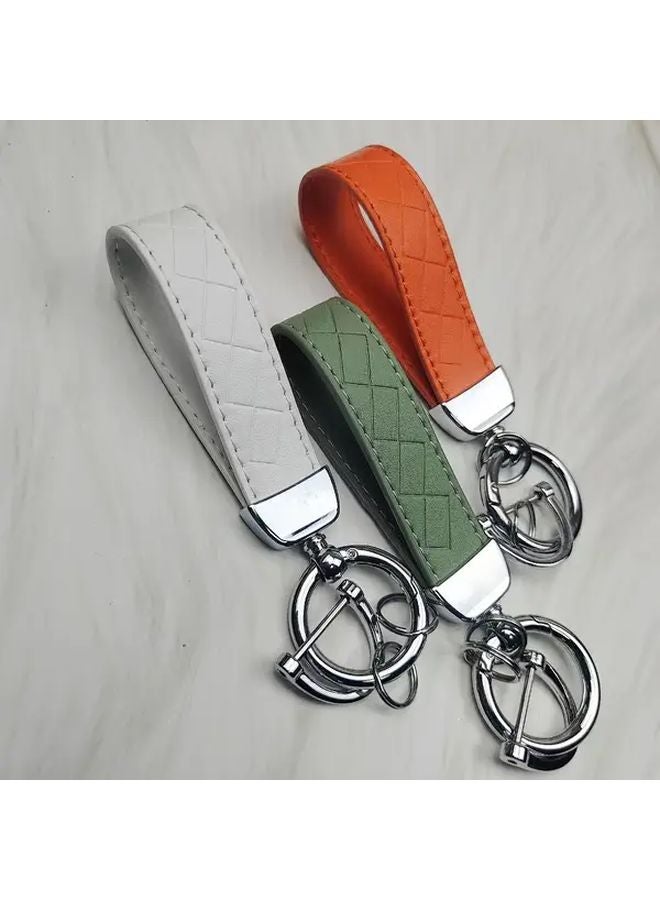 Blue Unisex Faux Leather Keychain with Dual Ring Clips Creative Waist Ring Key Holder - Image 4